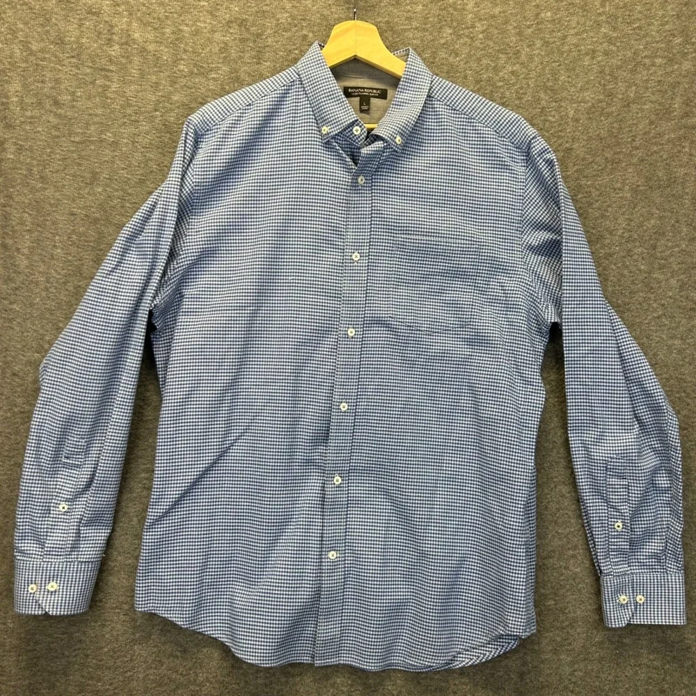 Banana Republic Mens Luxe Flannel Slim Fit Shirt Blue White Gingham Large‎ L